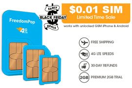 FreedomPop 4G LTE SIM Kit w/ 1-Month 100% FREE Premium Plan 2GB Data