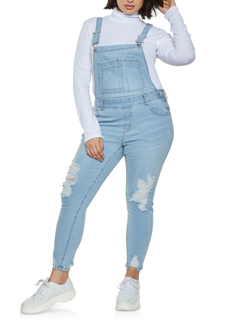 Plus Size Overalls Frayed Denim