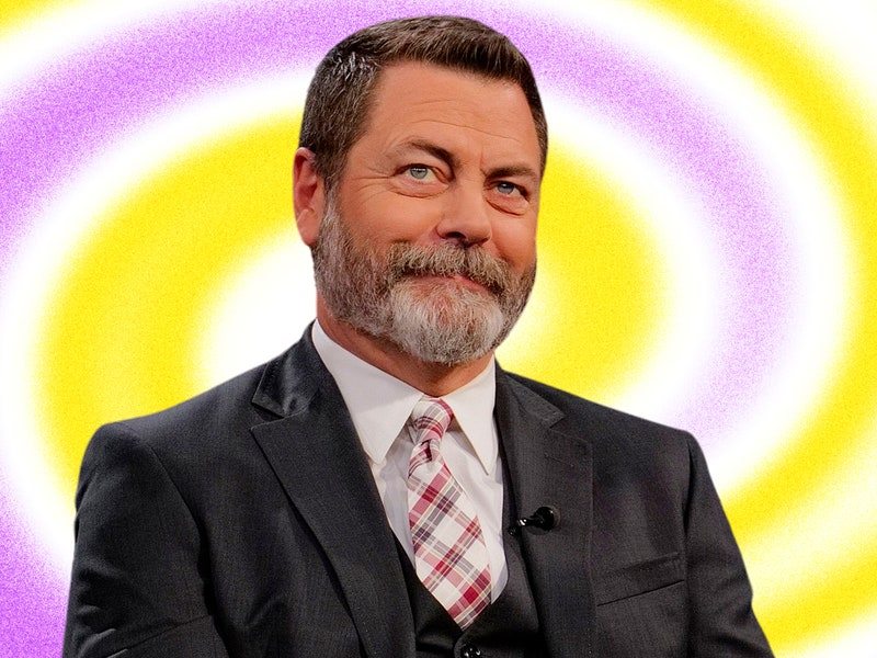 Image may contain: Nick Offerman, Accessories, Formal Wear, Tie, Blazer, Clothing, Coat, Jacket, Face, Head, and Person