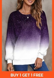 ROTITA Ombre Purple Round Neck Long Sleeve Sweatshirt