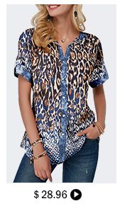 Turndown Collar Button Front Leopard Print Blouse