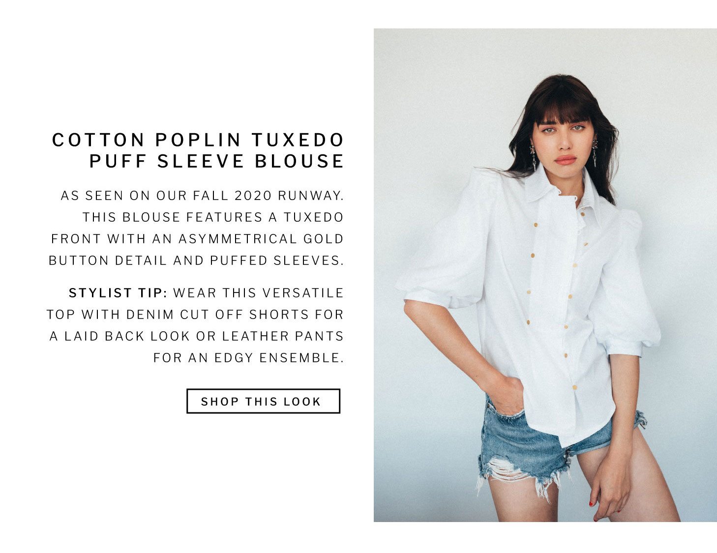 Shop The Cotton Poplin Tuxedo Puff Sleeve Blouse
