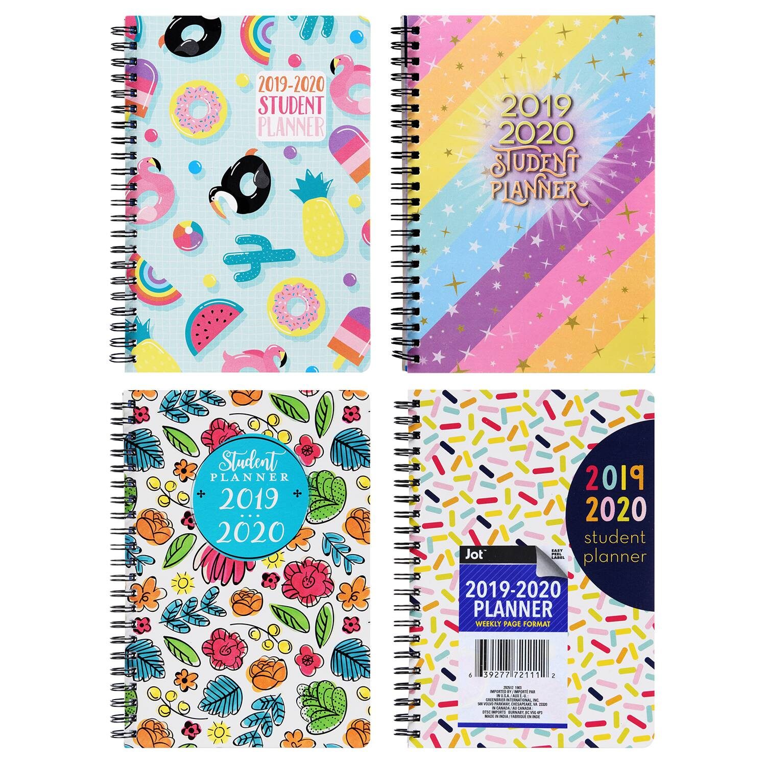 Jot Brightly Printed 2019-2020 Spiral Bound Planners, 5x8 in.