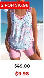 Lace Paisley Print Light Pink Tankini Top