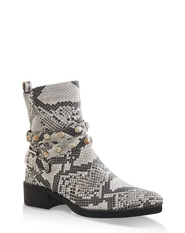 Studded Snake Print Pointed Toe Booties