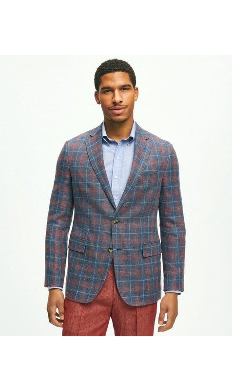 Classic Fit 1818 Plaid Hopsack Sport Coat In Linen-Wool Blend