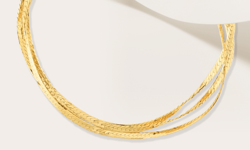 Triple Strand Herringbone Bracelet 14K Yellow Gold 7''