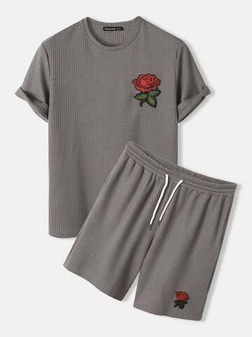 Knitted Rose Embroidery Shirts&Shorts