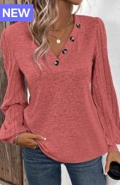 Dusty Pink Patchwork Long Sleeve V Neck Sweatshirt