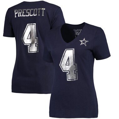 Dak Prescott Dallas Cowboys Women's Navy Shimmer Away Name & Number T-Shirt
