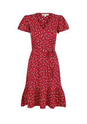 Floral print jersey dress red