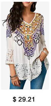 Lace Patchwork Three Quarter Sleeve Blouse