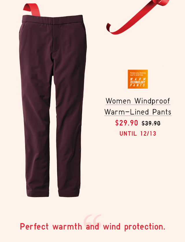 WOMEN WINDPROOF WARM-LINED PANTS $29.90