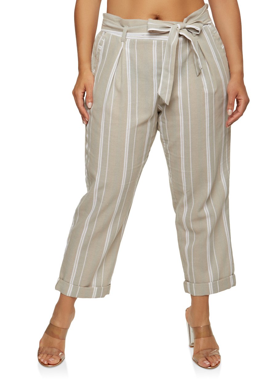 Plus Size Striped Ankle Pants