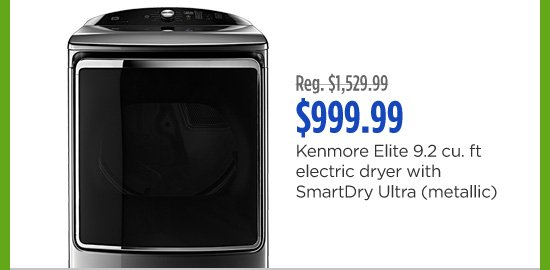 Reg. $1,529.99 | $999.99 Kenmore Elite 9.2 cu. ft. electric dryer with SmartDry Ultra (metallic)