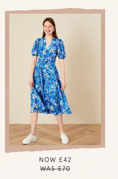 Floral print v-neck shirt dress blue was £70 now £42