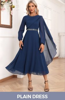 Asymmetry Boat Neck Long Sleeve Navy Dress