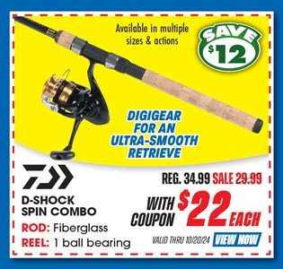 Daiwa D Shock Spin Reel and Fiberglass Rod Spin Combo