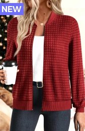 Christmas Red Patchwork Long Sleeve Stand Collar Jacket