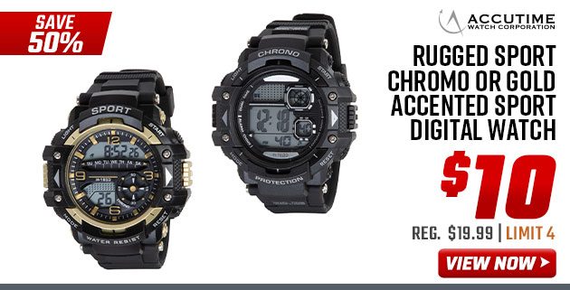 Accutime Rugged Sport Chromo or Gold Accented Sport Digital Watch