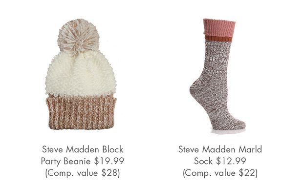 Steve Madden Block Party Beanie $19.99|Steve Madden Marld Sock $12.99