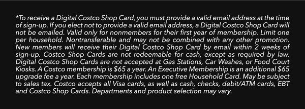 Digital Costco Shop Card Disclaimer | Terms & Conditions Apply - See Website for Details