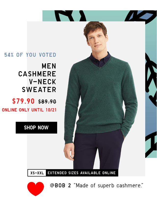 MEN CASHMERE V-NECK SWEATER $79.90 - SHOP NOW