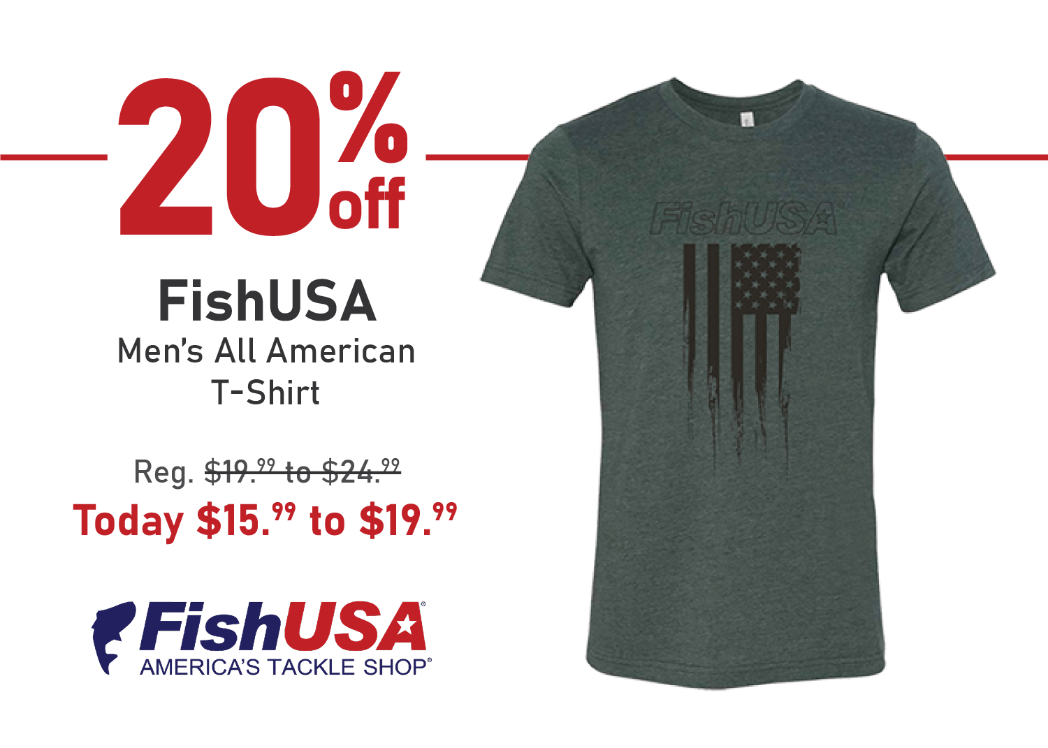 Save 20% on the FishUSA Men's All American T-Shirt