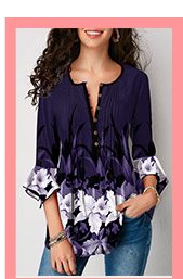 Crinkle Chest Floral Print Flare Cuff Blouse 