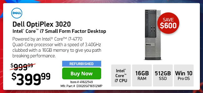 Dell OptiPlex 3020 SFF i7 16GB 512SSD w/1Yr Wty | 41822549 | Shop Now