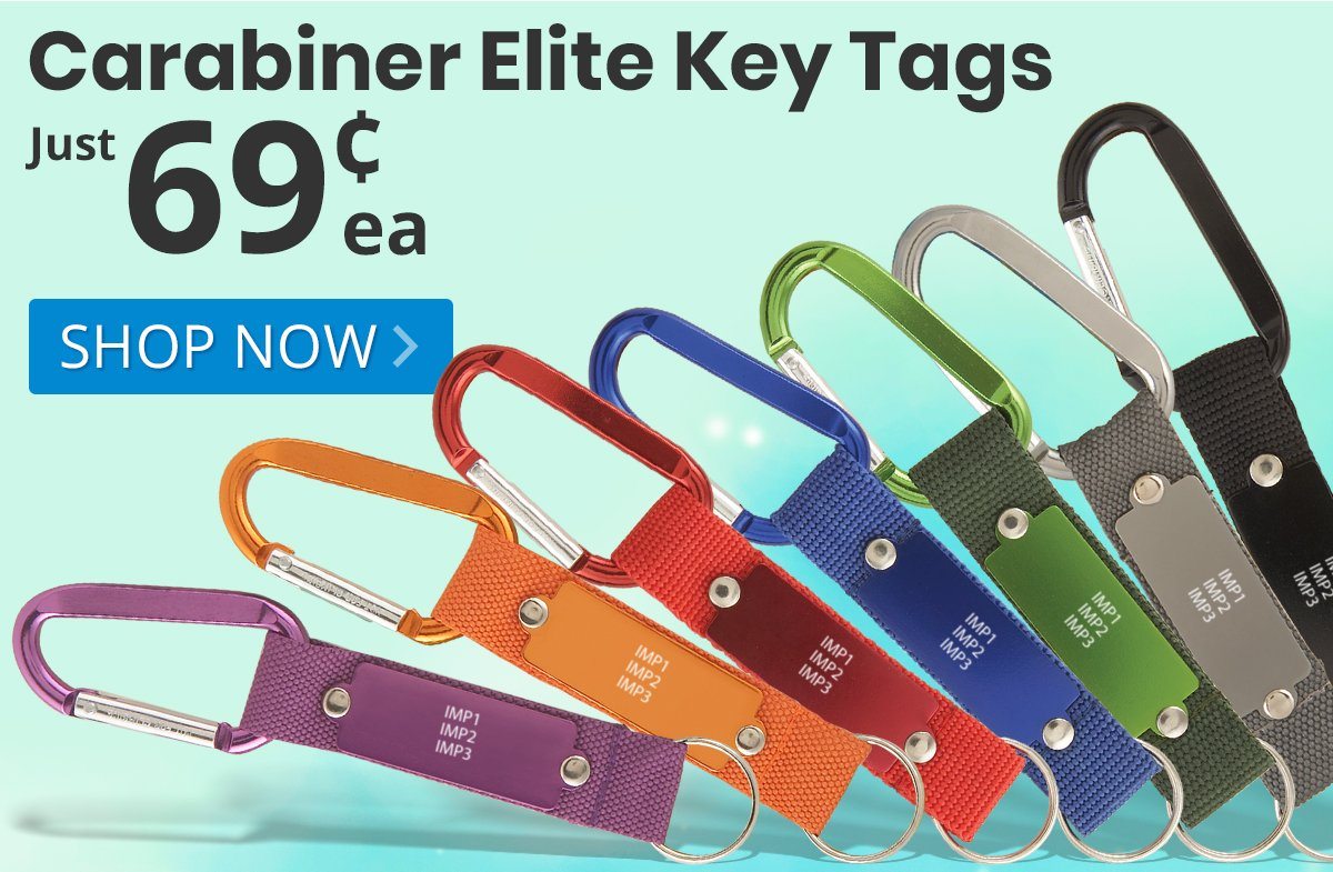 Carabiner Elite Key Tags for only 69¢ each!