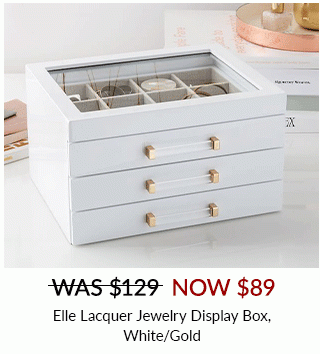 ELLE LACQUER JEWELRY DISPLAY BOX, WHITE/GOLD