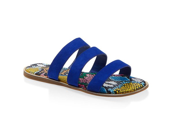 Printed Sole Triple Band Slide Sandals