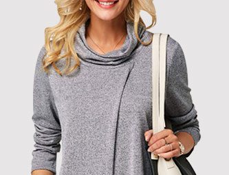 Cowl Neck Long Sleeve Layered Grey T Shirt