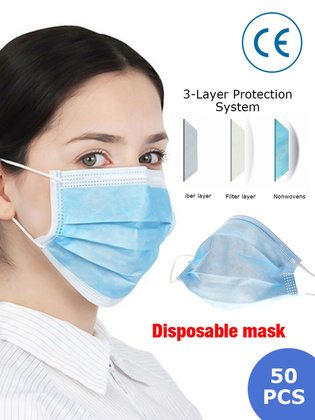 50 PCS Masque jetable 3 plis avec filtre à boucle d'oreille élastique Masques anti-poussière Respirateur pour adultes et enfants