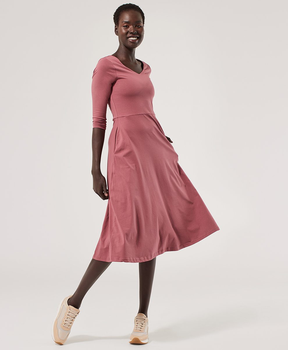 Women's Marsala Fit & Flare 3/4 Sleeve Dress
