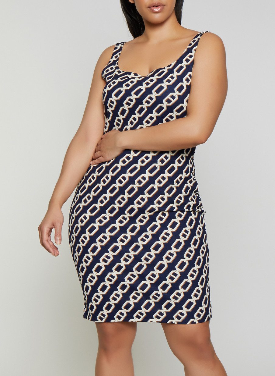 Plus Size Chain Print Bodycon Dress