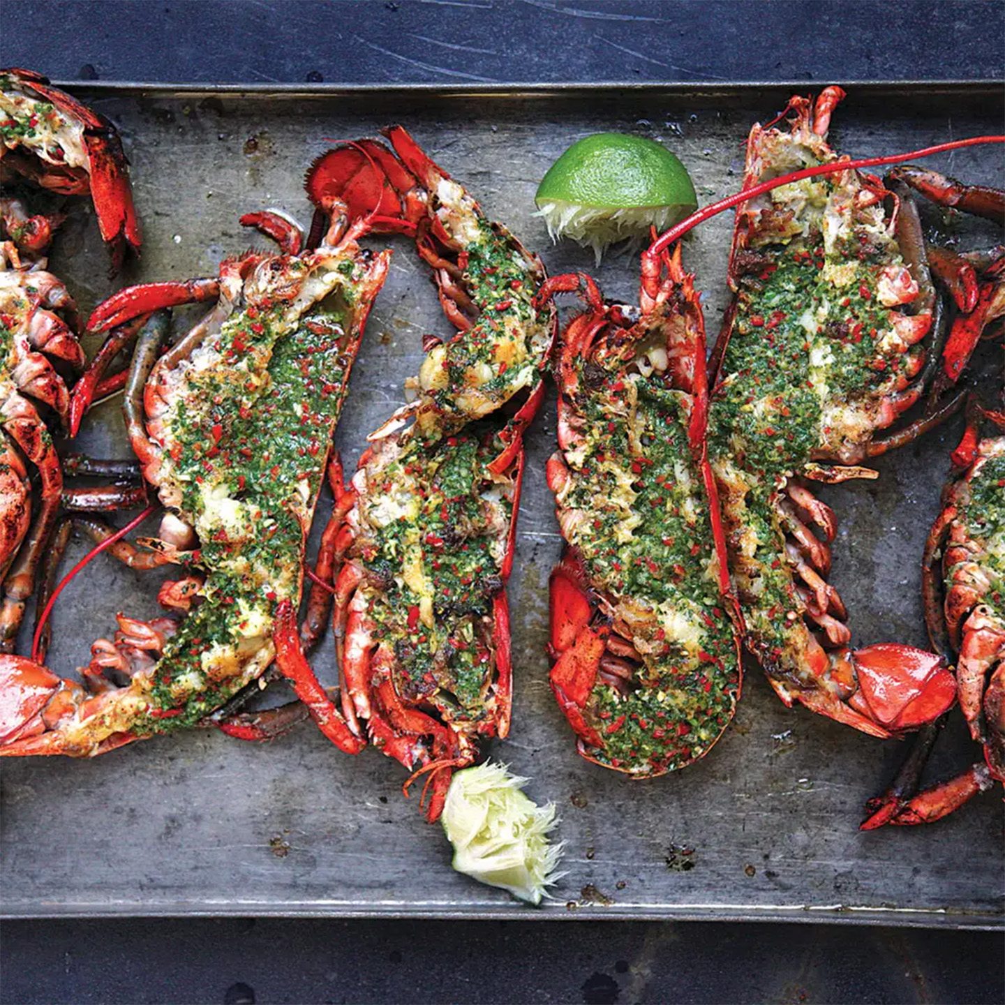 Grilled Lobster with Cilantro-Chile Butter
