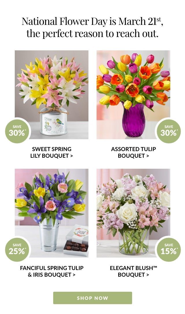 NATIONAL FLOWER DAY IS MARCH 21ST, SHOP NOW