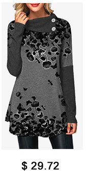 Curved Hem Button Embellished Printed T Shirt