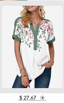 Notch Neck Floral Print Contrast Piping Blouse