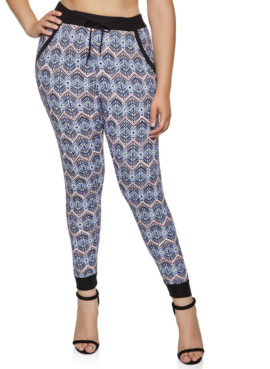 Plus Size Printed Contrast Trim Joggers