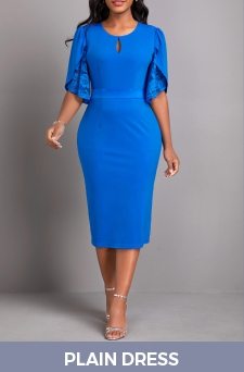 Lace Blue Half Sleeve Round Neck Bodycon Dress