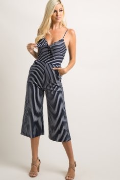 Navy Striped Bow Tie Jumpsuit
