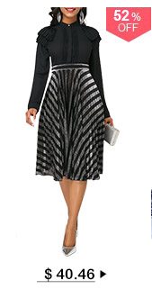 Long Sleeve Pleated Detail Striped Dress