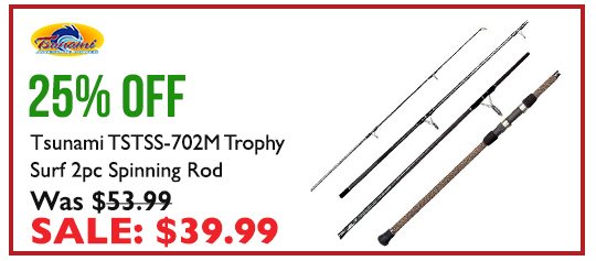 Over 25% OFF Tsunami TSTSS-702M Trophy Surf 2pc Spinning Rod