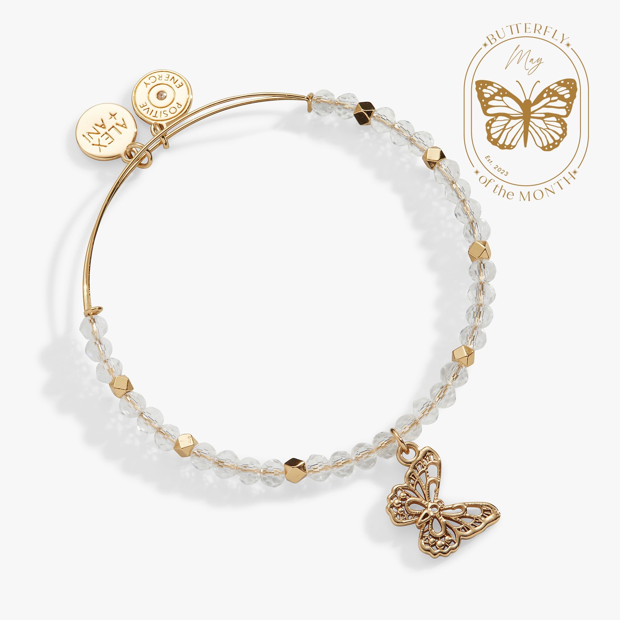 Filigree Butterfly + Crystal Beaded Charm Bangle