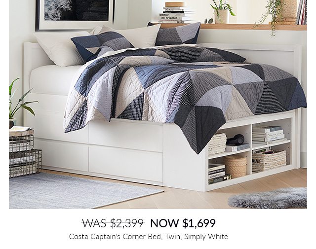 COSTA CAPTAIN'S CORNER BED, TWIN , SIMPLY WHITE