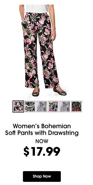 Women's Bohemian Soft Pants with Drawstring now $17.99!