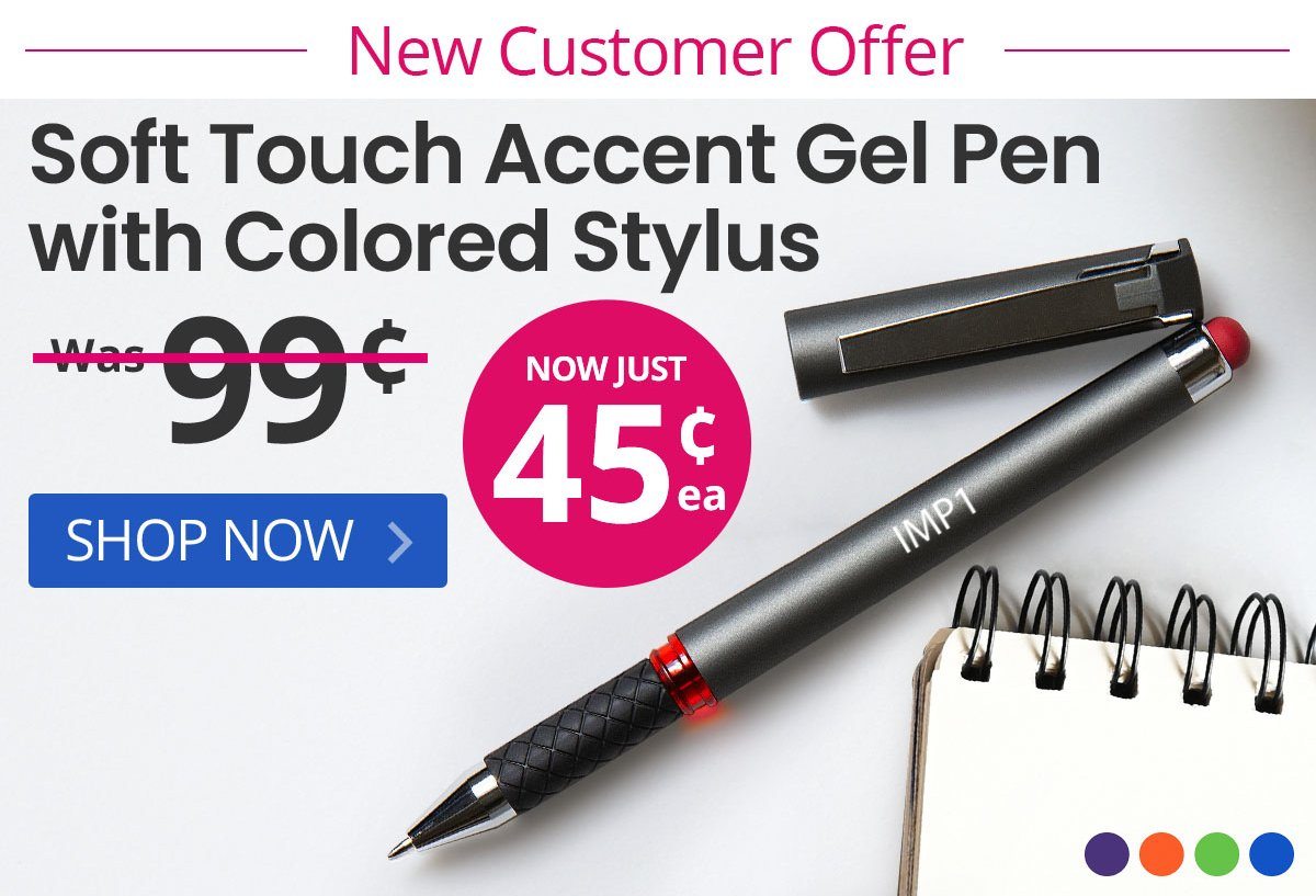 Soft Touch Accent Gel Pen with Colored Stylus for only 45¢ each!